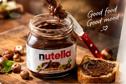 شیشه نوتلا، نان شکلاتی و فندق؛ Good food, Good mood